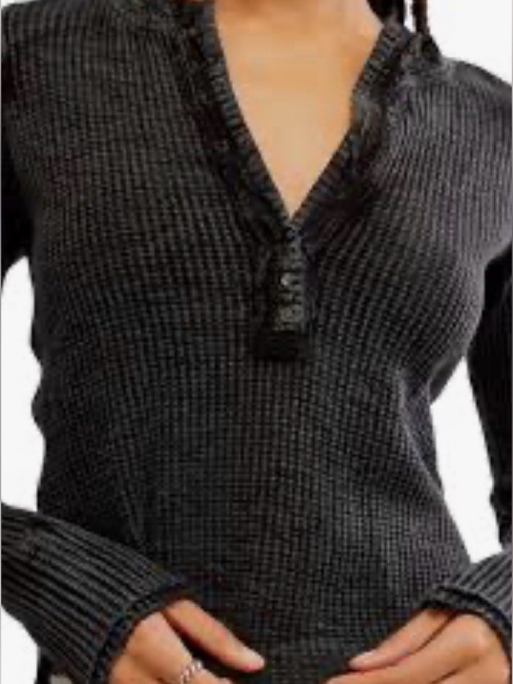 Free people Long Sleeve Waffle Henley Top - Gray
